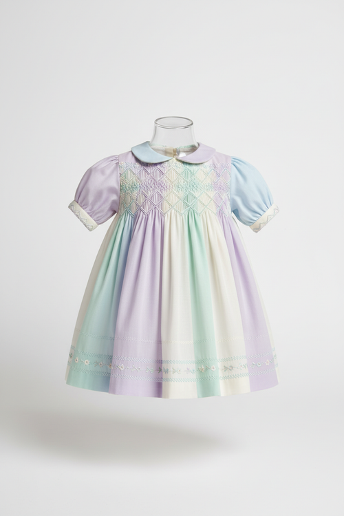 Bishop Zig-Zag Smocked Dress in pink